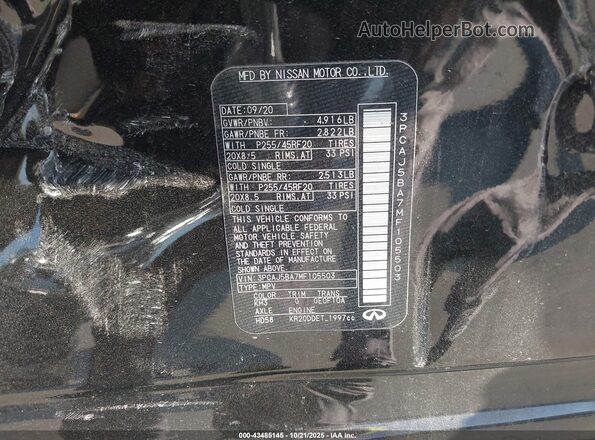 3PCAJ5BA7MF105503 2021 INFINITI QX50 Black ძრავის განყოფილების ხედი