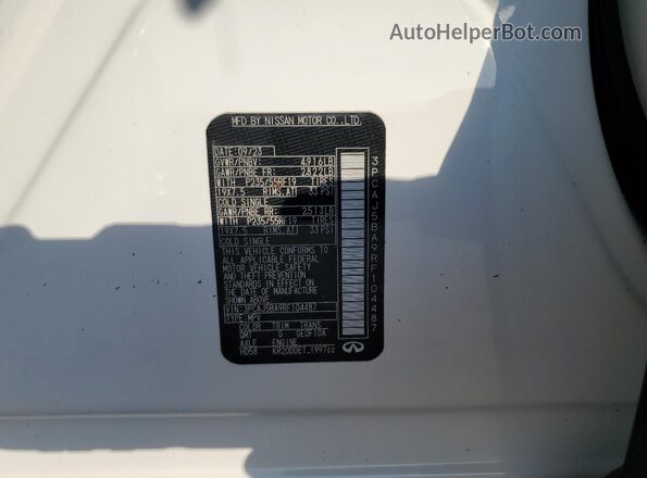 3PCAJ5BA9RF104487 2024 INFINITI QX50 White VIN კოდის სტიკერის ხედი