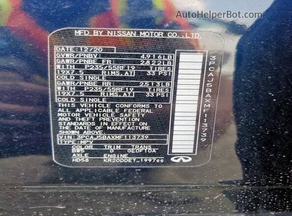 3PCAJ5BAXMF113739 2021 INFINITI QX50 Blue 