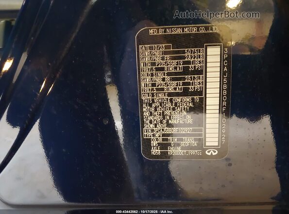 3PCAJ5BB0RF102927 2024 INFINITI QX50 Blue Engine compartment view