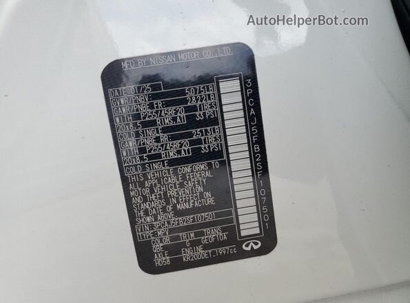 3PCAJ5FB2SF107501 2025 INFINITI QX50 White Панорамний вид салону 360°
