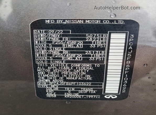 3PCAJ5FB6PF103622 2023 INFINITI QX50 Серый Вид подкапотного пространства