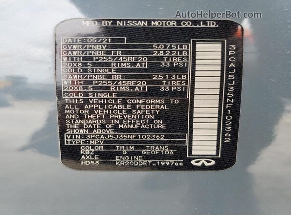 3PCAJ5J35NF102362 2022 INFINITI QX55 Turquoise სალონის 360-გრადუსიანი ხედი