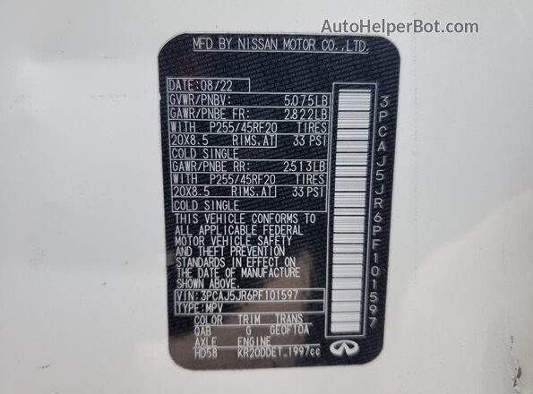 3PCAJ5JR6PF101597 2023 INFINITI QX55 White Շարժիչի բաժամունքի տեսք