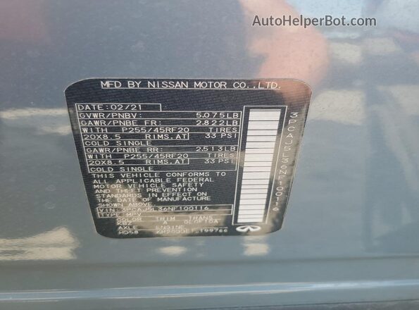 3PCAJ5L36NF100116 2022 INFINITI QX55 Blue Widok naklejki z numerem VIN