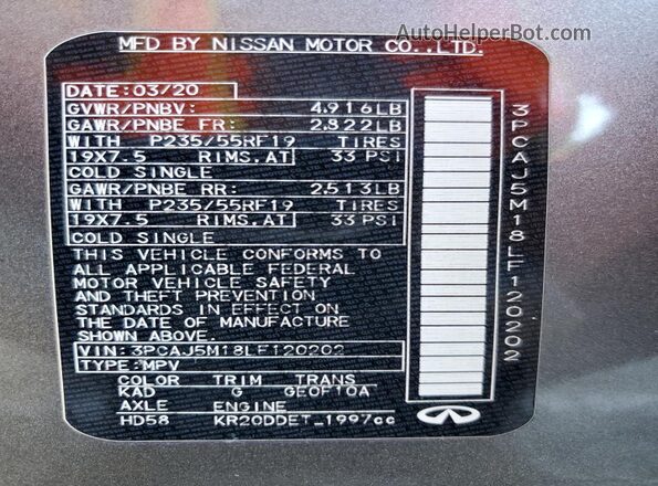 3PCAJ5M18LF120202 2020 INFINITI QX50 Gray 