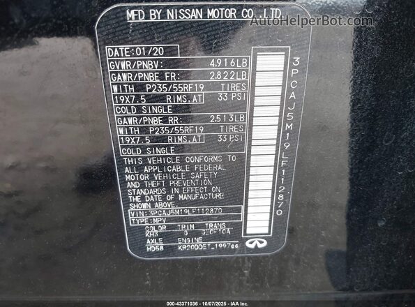 3PCAJ5M19LF112870 2020 INFINITI QX50 Black Vista del compartimento del motor