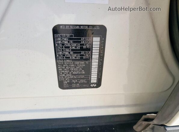3PCAJ5M19LF121035 2020 INFINITI QX50 White Панорамний вид салону 360°