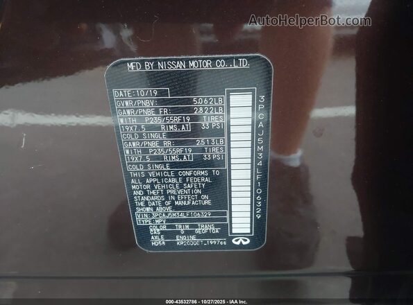 3PCAJ5M34LF106329 2020 INFINITI QX50 Brown Engine compartment view
