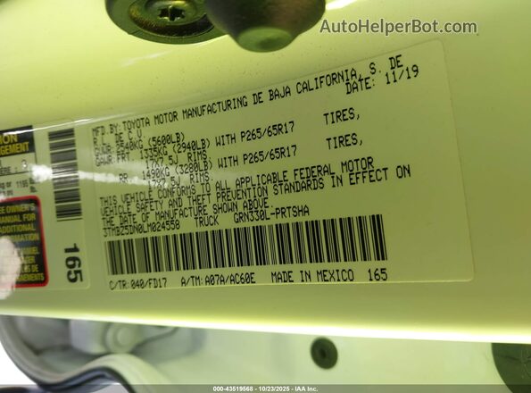 3TMBZ5DN0LM024558 2020 TOYOTA TACOMA Белый Вид подкапотного пространства