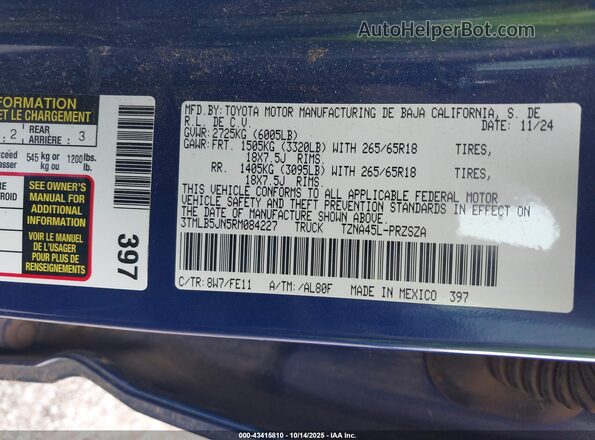 3TMLB5JN5RM084227 2024 TOYOTA TACOMA Purple Вид підкапотного простору