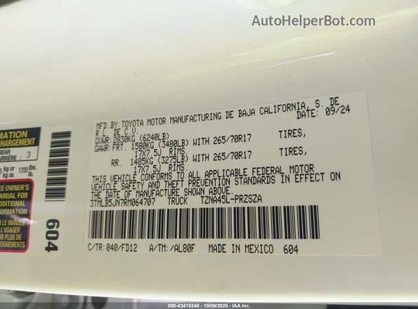 3TMLB5JN7RM064707 2024 TOYOTA TACOMA White Вид підкапотного простору