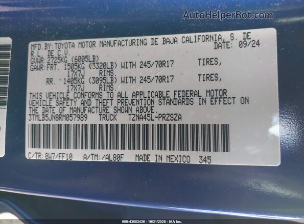 3TMLB5JN8RM057989 2024 TOYOTA TACOMA Blue Вид підкапотного простору