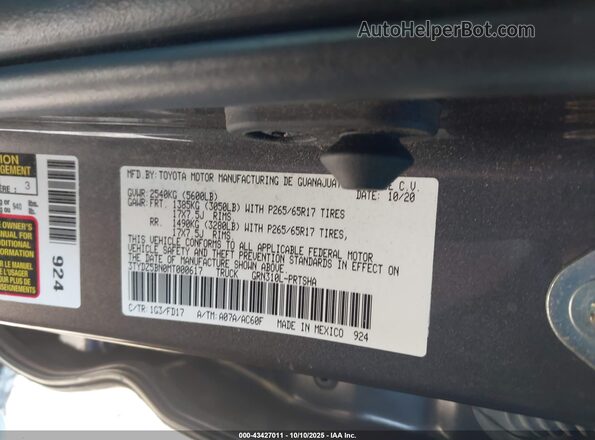 3TYDZ5BN0MT000617 2021 TOYOTA TACOMA Серый 