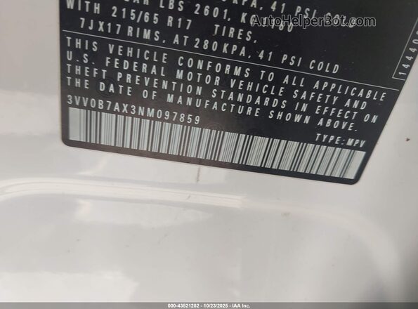 3VV0B7AX3NM097859 2022 VOLKSWAGEN TIGUAN Белый Вид подкапотного пространства