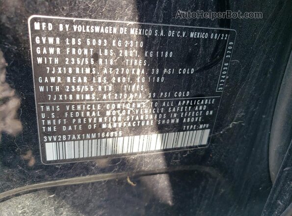 3VV2B7AX1NM164855 2022 VOLKSWAGEN TIGUAN Black ძრავის განყოფილების ხედი