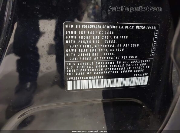 3VV2B7AX4MM030369 2021 VOLKSWAGEN TIGUAN Black 