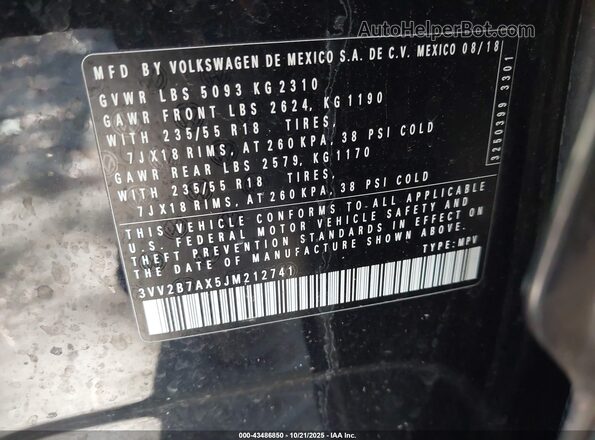 3VV2B7AX5JM212741 2018 VOLKSWAGEN TIGUAN Черный 