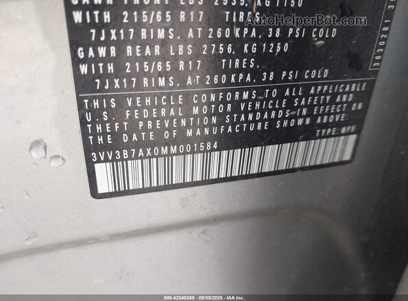 3VV3B7AX0MM001584 2021 VOLKSWAGEN TIGUAN Silver Engine compartment view