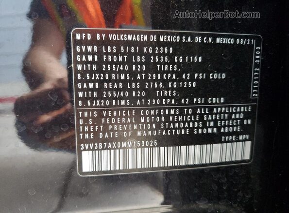 3VV3B7AX0MM153025 2021 VOLKSWAGEN TIGUAN Black 