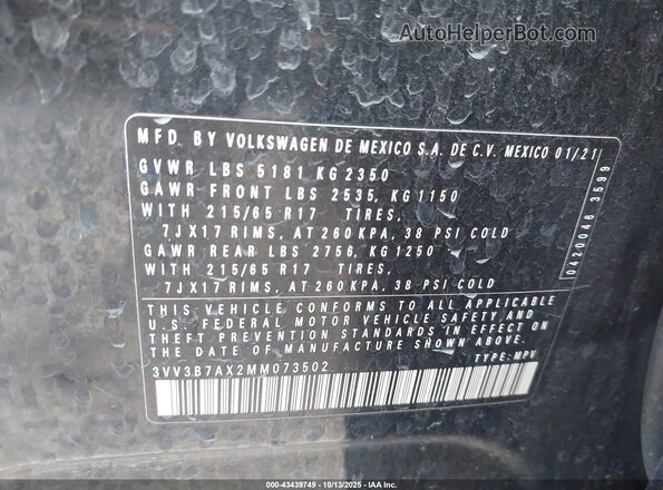 3VV3B7AX2MM073502 2021 VOLKSWAGEN TIGUAN Black Շարժիչի բաժամունքի տեսք