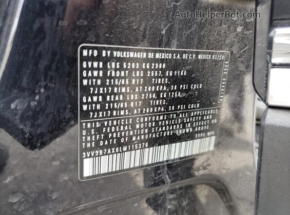 3VV3B7AX6LM115376 2020 VOLKSWAGEN TIGUAN Black Панорамний вид салону 360°
