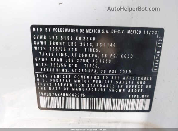 3VV3B7AX6RM062915 2024 VOLKSWAGEN TIGUAN White ძრავის განყოფილების ხედი