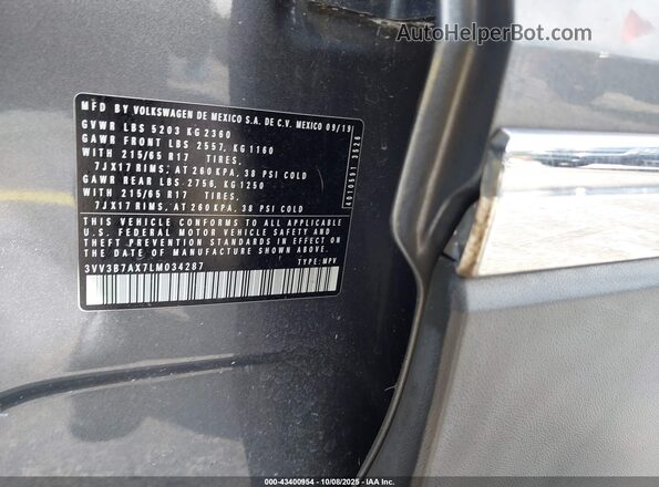 3VV3B7AX7LM034287 2020 VOLKSWAGEN TIGUAN Gray Շարժիչի բաժամունքի տեսք