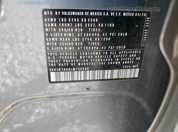 3VV3B7AX8LM130560 2020 VOLKSWAGEN TIGUAN Gray VIN sticker view