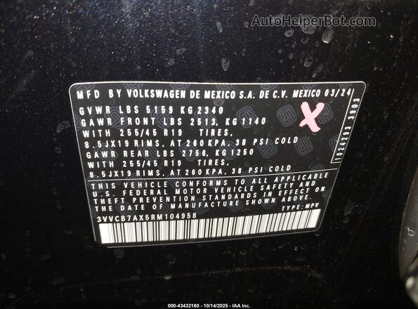 3VVCB7AX5RM104958 2024 VOLKSWAGEN TIGUAN Черный Вид подкапотного пространства