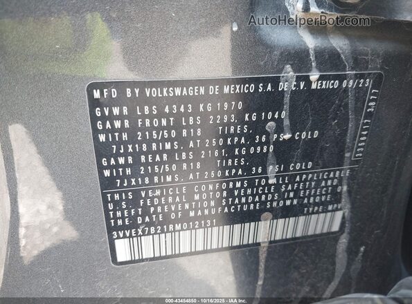 3VVEX7B21RM012131 2024 VOLKSWAGEN TAOS Серый 
