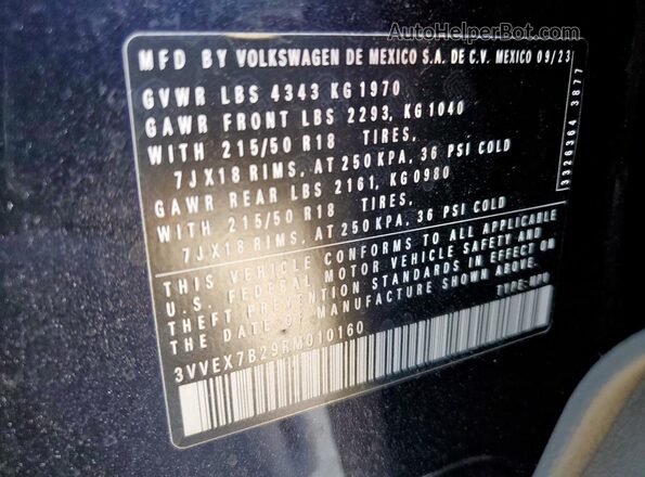 3VVEX7B29RM010160 2024 VOLKSWAGEN TAOS Черный Вид наклейки с VIN-кодом