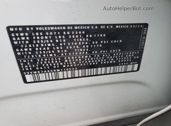 3VVMB7AX5RM110523 2024 VOLKSWAGEN TIGUAN Белый Вид подкапотного пространства