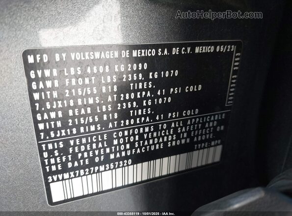 3VVMX7B27PM357320 2023 VOLKSWAGEN TAOS Gray ძრავის განყოფილების ხედი