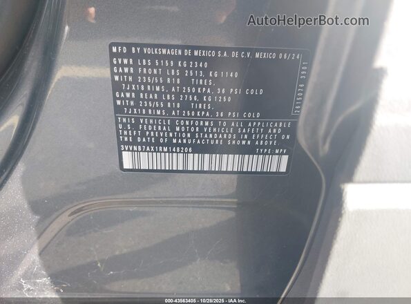 3VVNB7AX1RM148206 2024 VOLKSWAGEN TIGUAN Серый Вид подкапотного пространства
