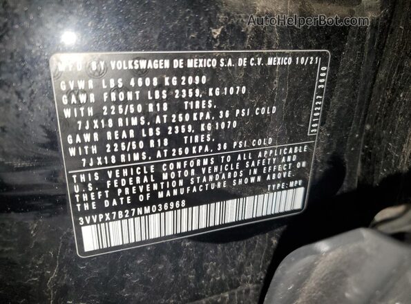 3VVPX7B27NM036968 2022 VOLKSWAGEN TAOS Черный Вид наклейки с VIN-кодом