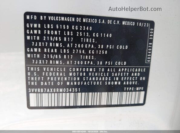 3VVRB7AX8RM034351 2024 VOLKSWAGEN TIGUAN White Engine compartment view