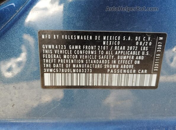 3VWC57BU0LM083273 2020 VOLKSWAGEN JETTA Blue ძრავის განყოფილების ხედი