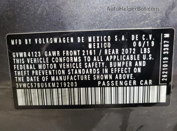 3VWC57BU5KM219203 2019 VOLKSWAGEN JETTA Gray Engine compartment view