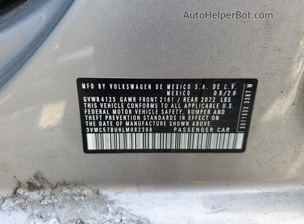 3VWC57BU6LM082368 2020 VOLKSWAGEN JETTA Gray Widok komory silnika