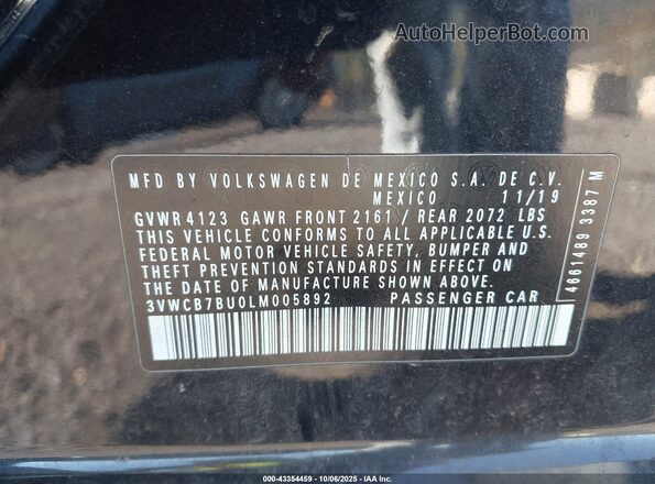 3VWCB7BU0LM005892 2020 VOLKSWAGEN JETTA Черный Вид подкапотного пространства