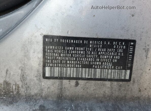 3VWCB7BU0LM063856 2020 VOLKSWAGEN JETTA Silver Вид підкапотного простору