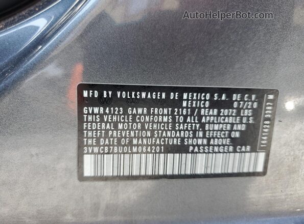 3VWCB7BU0LM064201 2020 VOLKSWAGEN JETTA Gray Widok komory silnika