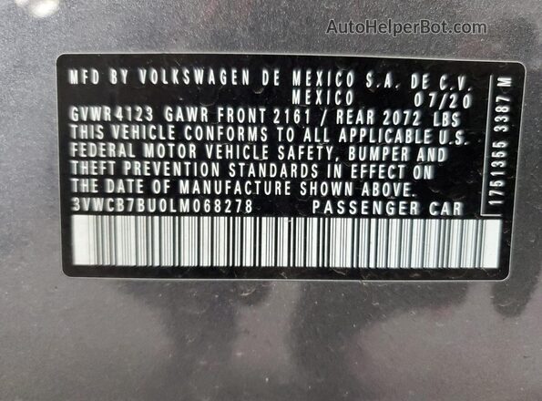 3VWCB7BU0LM068278 2020 VOLKSWAGEN JETTA Gray Widok komory silnika