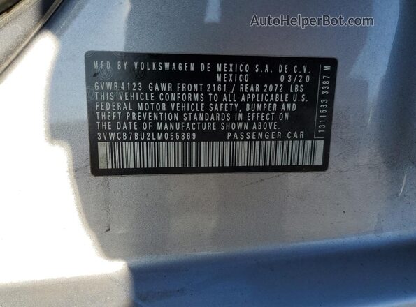 3VWCB7BU2LM055869 2020 VOLKSWAGEN JETTA Silver VIN კოდის სტიკერის ხედი