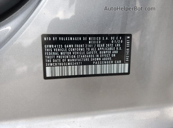 3VWCB7BU3LM024971 2020 VOLKSWAGEN JETTA Silver ძრავის განყოფილების ხედი