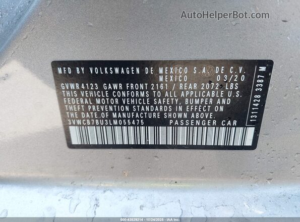 3VWCB7BU3LM055475 2020 VOLKSWAGEN JETTA Серебряный Вид подкапотного пространства
