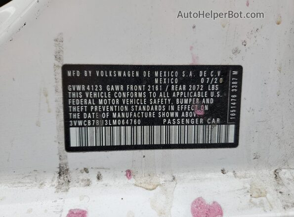 3VWCB7BU3LM064760 2020 VOLKSWAGEN JETTA White Շարժիչի բաժամունքի տեսք