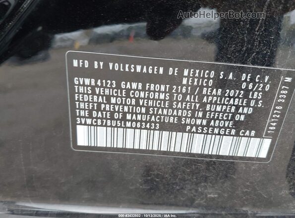 3VWCB7BU5LM063433 2020 VOLKSWAGEN JETTA Black Вид підкапотного простору