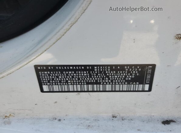 3VWCB7BU8LM035495 2020 VOLKSWAGEN JETTA White ძრავის განყოფილების ხედი